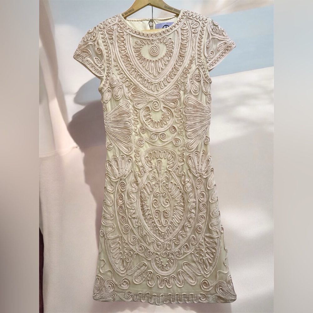 JS Collections Cocktail Dress 2 Light Blush Pink Embroidered Sheer Cap Sleeves - Picture 3 of 13